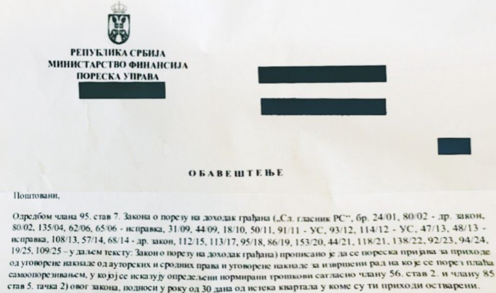 Obaveštenje poreske uprave za inostrane prihode za 2023 koje građani dobijaju tokom 2026